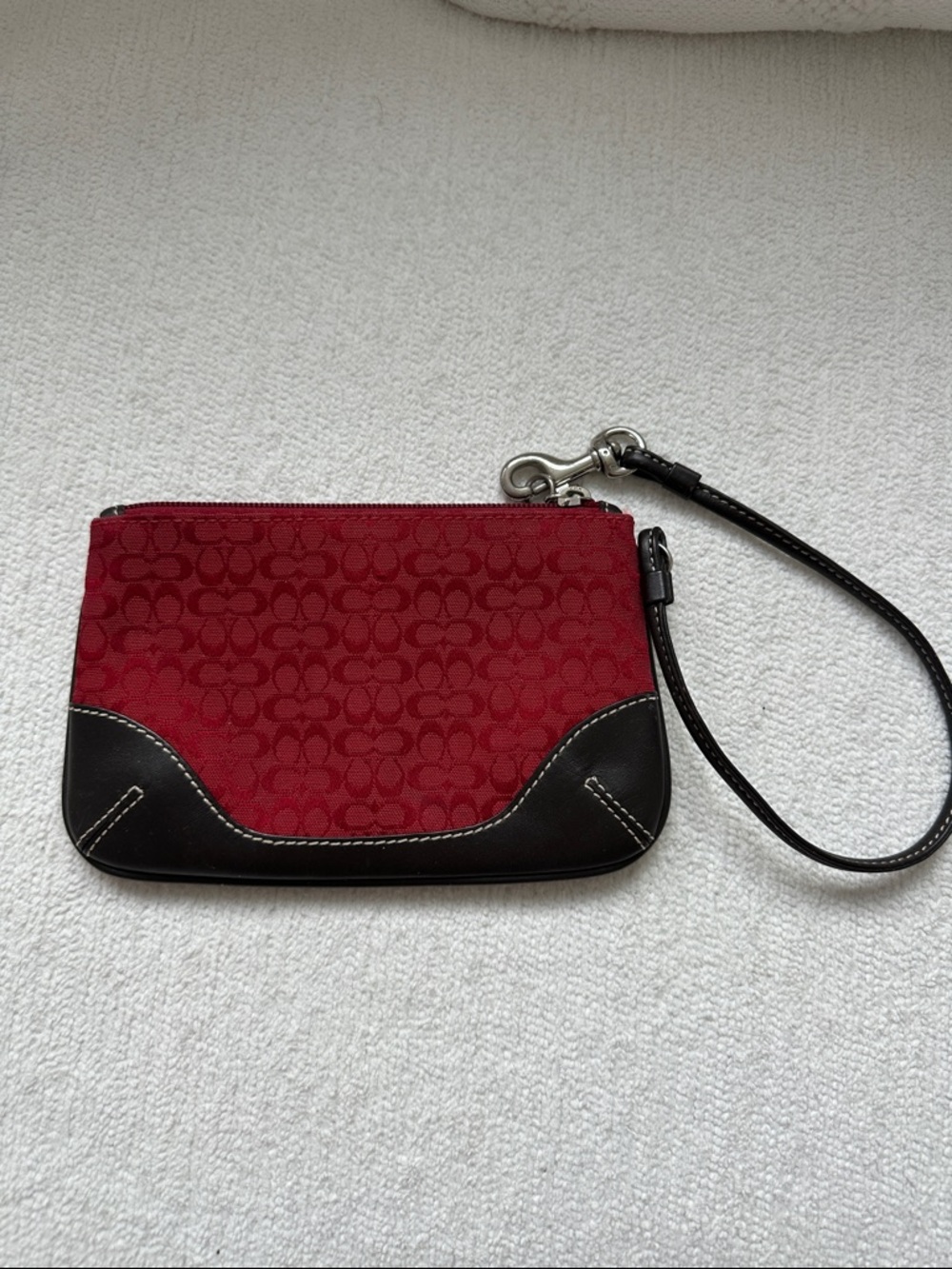 Coach Red Signature Wristlet with Black Trim and Strap
